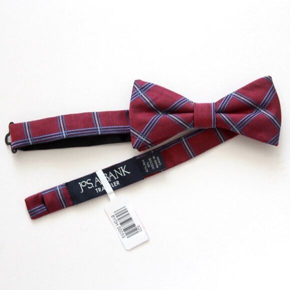 Jos A Bank Red Plaid Pre-Tied Bow Tie NWT - Picture 1 of 4